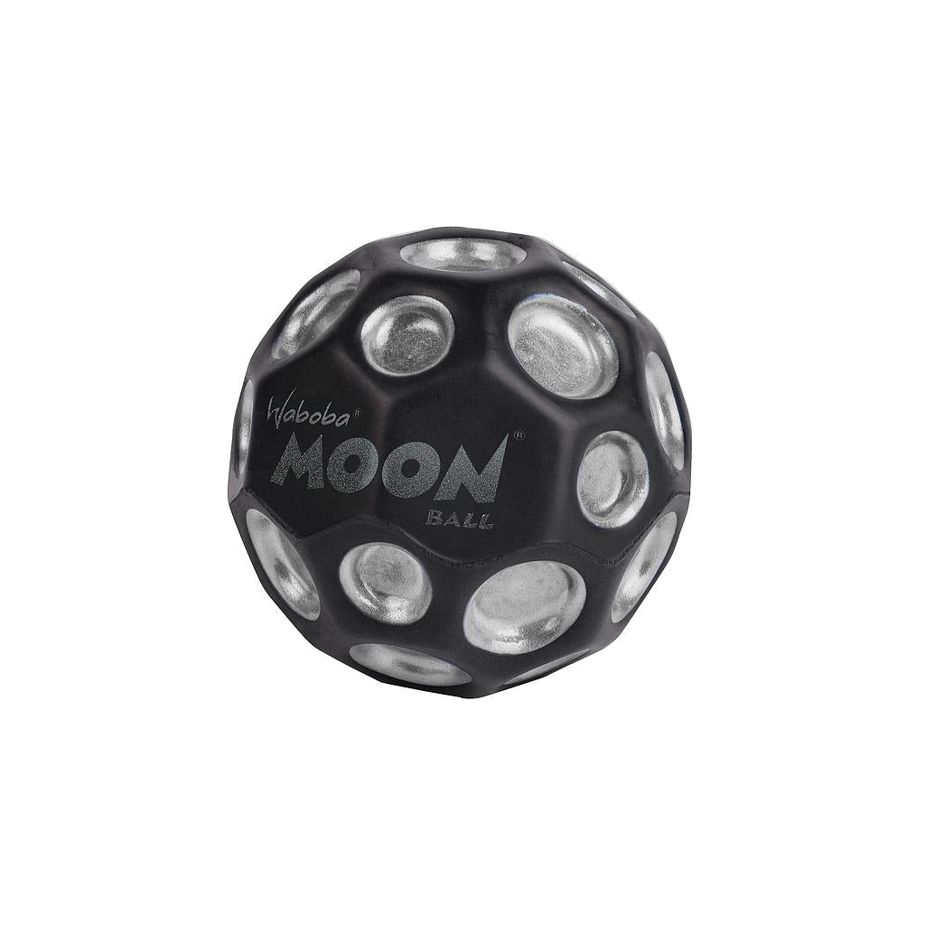 The Waboba Dark Side of Moon Ball by Waboba is a silver hyper-bouncing ball with metallic dots and circular indents, displayed on a plain white background.