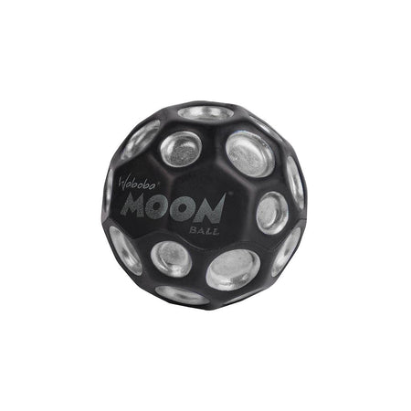 The Waboba Dark Side of Moon Ball by Waboba is a silver hyper-bouncing ball with metallic dots and circular indents, displayed on a plain white background.