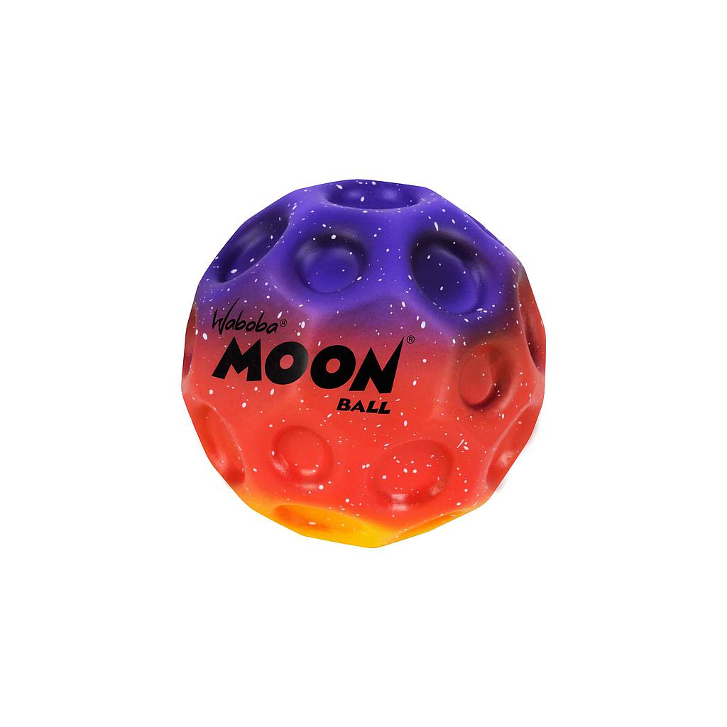 The Waboba Gradient Moon Ball is a colorful, high-bouncing ball with crater-like indentations, featuring cosmic purple, orange, and yellow colors.