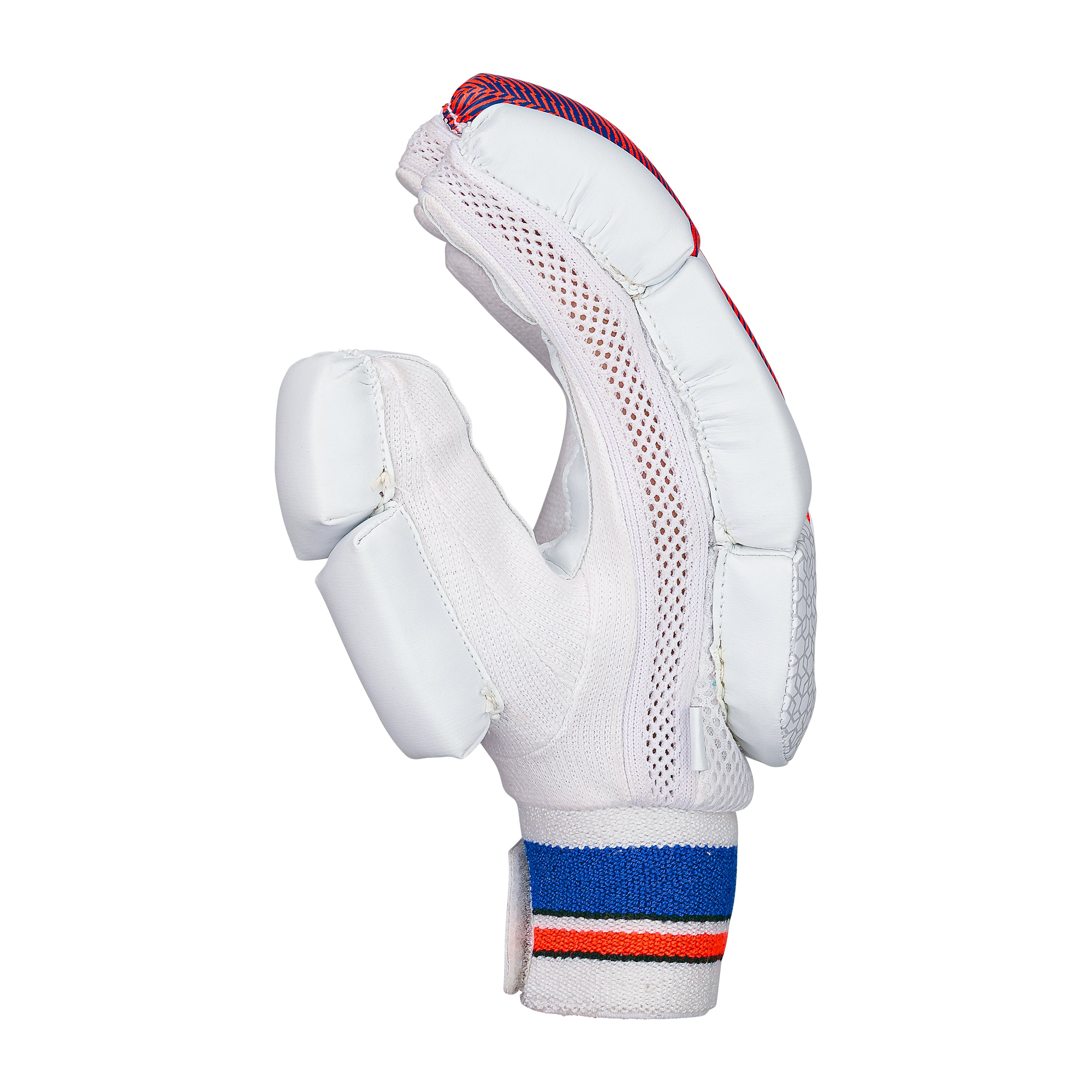 The image displays a single white Kookaburra Rapid 6.1 Batting Glove 2026 with padded fingers and thumb, mesh ventilation, and a striped wrist strap—ideal entry-level protection for junior cricketers.
