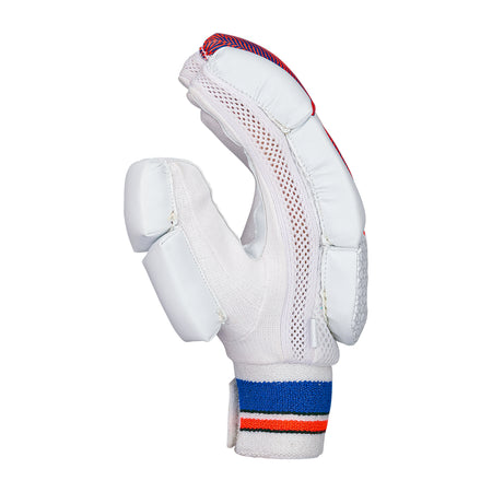 The image displays a single white Kookaburra Rapid 6.1 Batting Glove 2026 with padded fingers and thumb, mesh ventilation, and a striped wrist strap—ideal entry-level protection for junior cricketers.