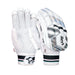 The Kookaburra Prism 2.1 Batting Gloves 2026 feature black, silver, and light blue accents, a sheep leather palm on one glove, padded protection on the other, and a stylized bird logo.