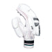 The Kookaburra Prism 4.1 Batting Glove 2026 by Kookaburra features padded fingers, a durable leather palm, mesh ventilation, a black-striped wristband, and a small black logo, displayed upright on a white background.