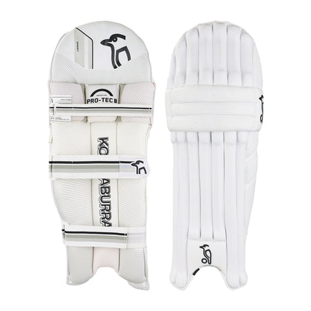 The Kookaburra Ghost 3.1 Batting Pads 2026 feature black detailing, reinforced cane construction, protective padding, secure straps, and branding. Shown front and back, these quality Grade 3 pads are designed by Kookaburra.