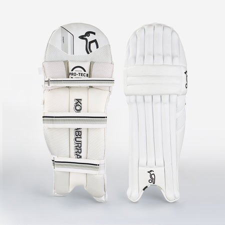 The Kookaburra Ghost 4.1 Batting Pads 2026 from Kookaburra are shown with front and back views, highlighting padded straps and the brand’s logo—excellent protective cricket pads for club players.