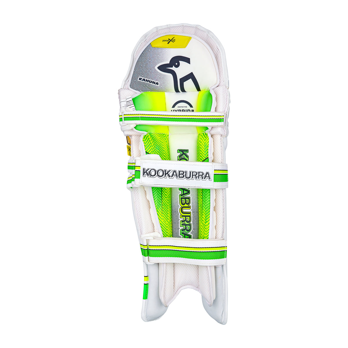 The Kookaburra Kahuna Pro Batting Pads 2026 are white and green professional pads from Kookaburra, featuring advanced Poron XRD technology for superior impact protection.