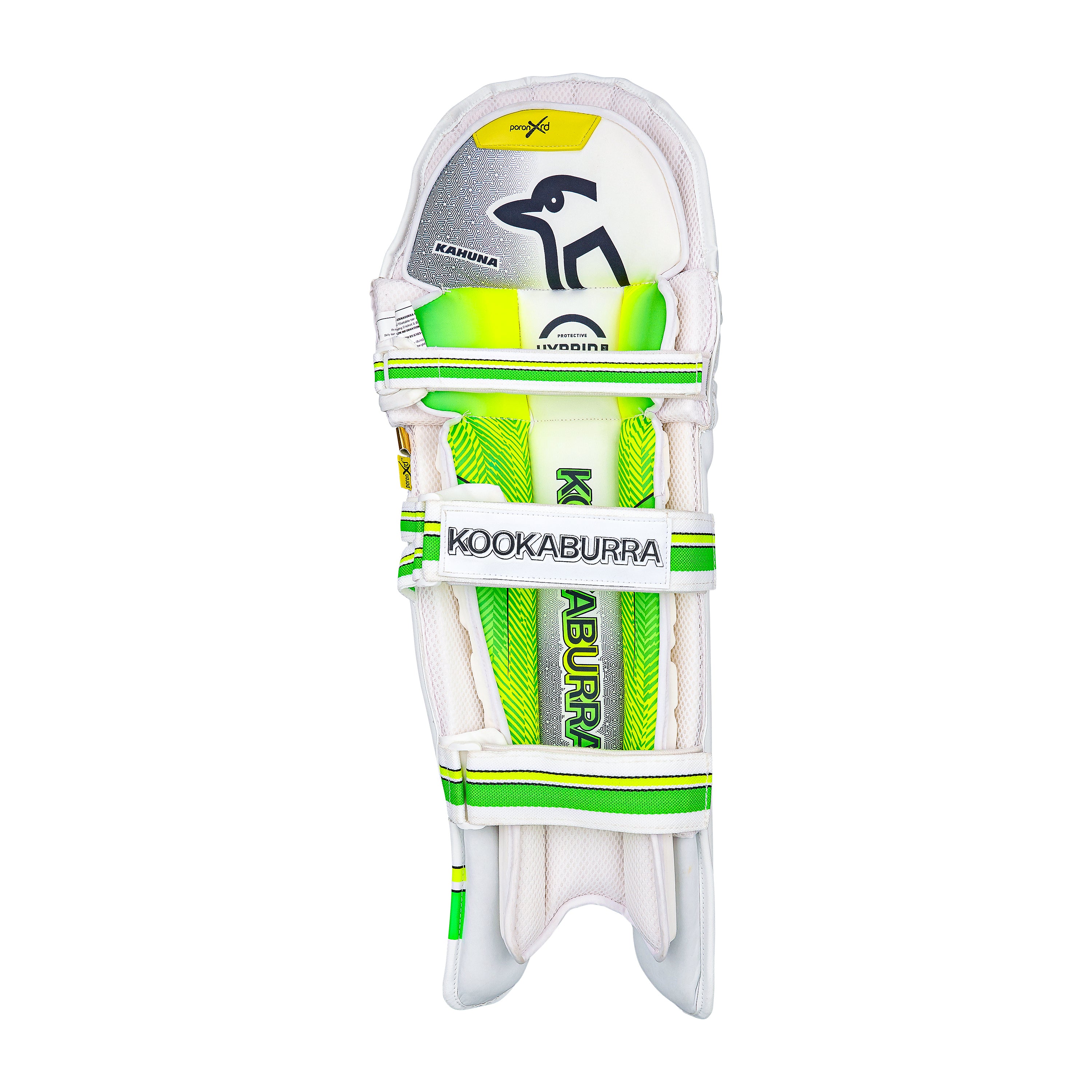 The Kookaburra Kahuna Pro Batting Pads 2026 are white and green professional pads from Kookaburra, featuring advanced Poron XRD technology for superior impact protection.