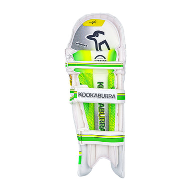 The Kookaburra Kahuna Pro Batting Pads 2026 are white and green professional pads from Kookaburra, featuring advanced Poron XRD technology for superior impact protection.