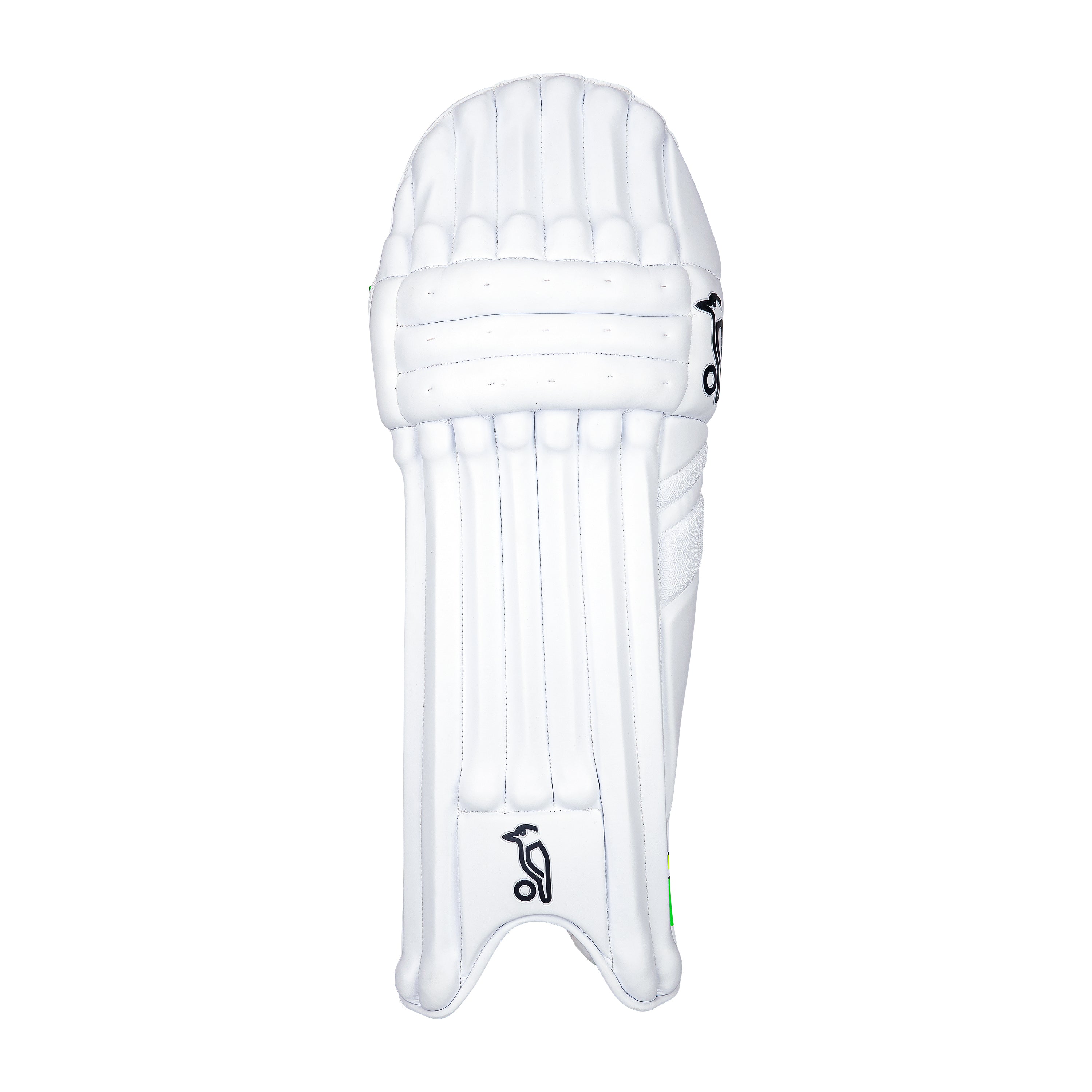 The Kookaburra Kahuna 3.1 Batting Pads 2026, in white with vertical padding and a small black Kookaburra logo, provide Grade 3 protection and are pictured on a plain white background.
