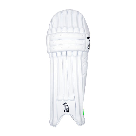 The Kookaburra Kahuna 3.1 Batting Pads 2026, in white with vertical padding and a small black Kookaburra logo, provide Grade 3 protection and are pictured on a plain white background.