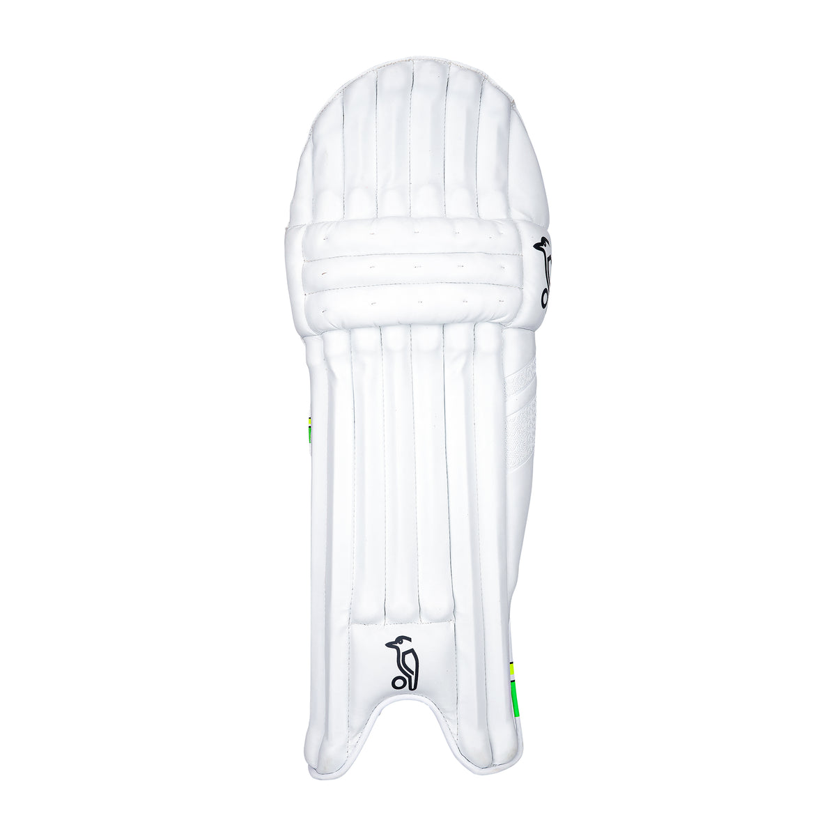 The Kookaburra Kahuna 5.1 Batting Pads 2026 feature vertical padding, detailed stitching, and a black side logo. Photographed on a plain white background, these premium pads are perfect for serious cricket players seeking quality protection.