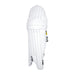 The Kookaburra Prism Pro Batting Pads 2026 are white cricket pads with vertical ridges, Poron XRD padding, secure straps, and Kookaburra branding near the bottom for enhanced leg protection.