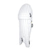 A single Kookaburra Prism 2.1 Batting Pad 2026 in white with black logos and vertical padded sections, shown from the front and side—ideal for advanced club cricketers seeking quality protection.