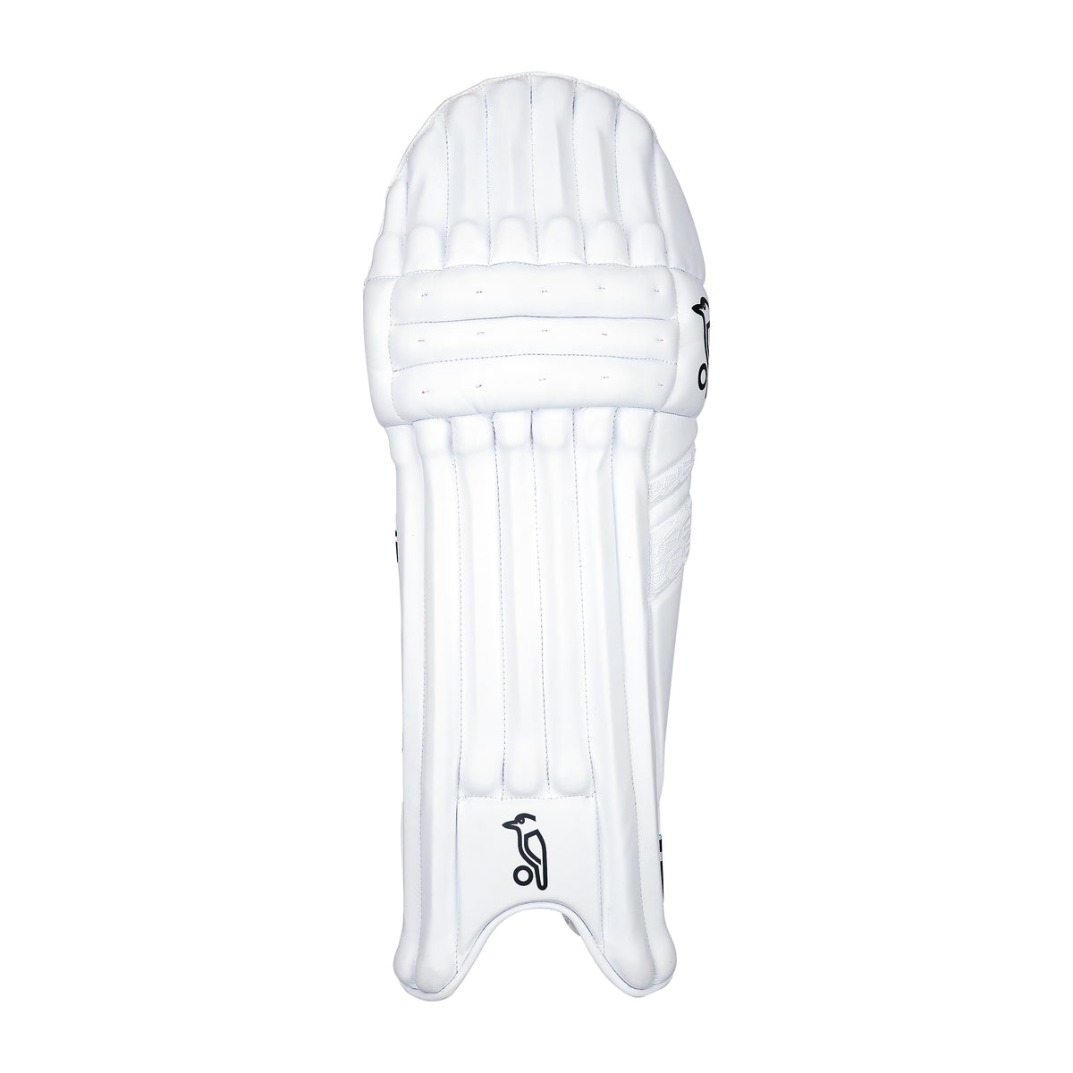 The Kookaburra Prism 4.1 Batting Pads 2026 feature padded ridges and reinforced stitching for club-level cricket protection, shown in white against a plain background. Ideal for cricket enthusiasts seeking reliable Kookaburra quality.