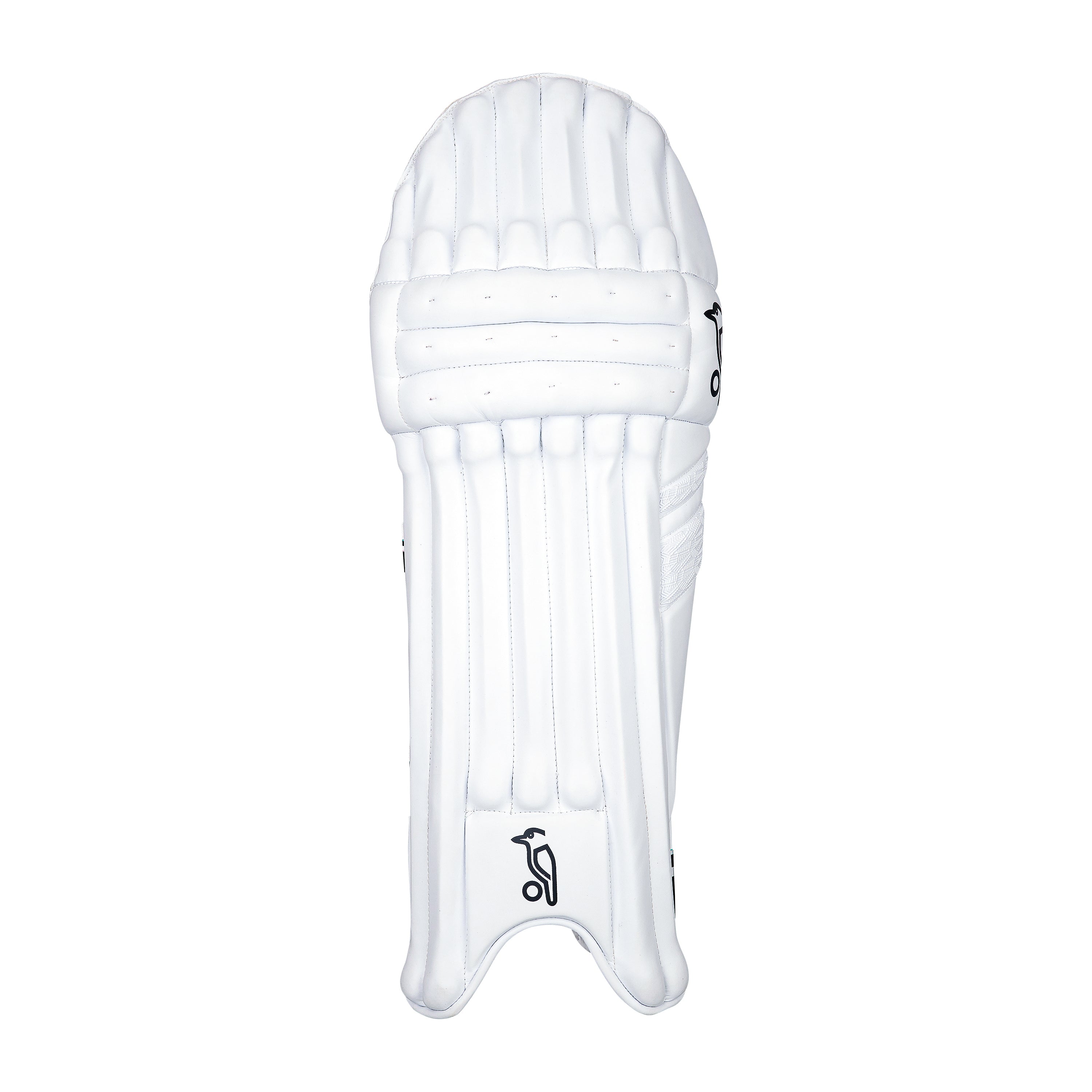 The Kookaburra Prism 4.1 Batting Pads 2026 feature padded ridges and reinforced stitching for club-level cricket protection, shown in white against a plain background. Ideal for cricket enthusiasts seeking reliable Kookaburra quality.