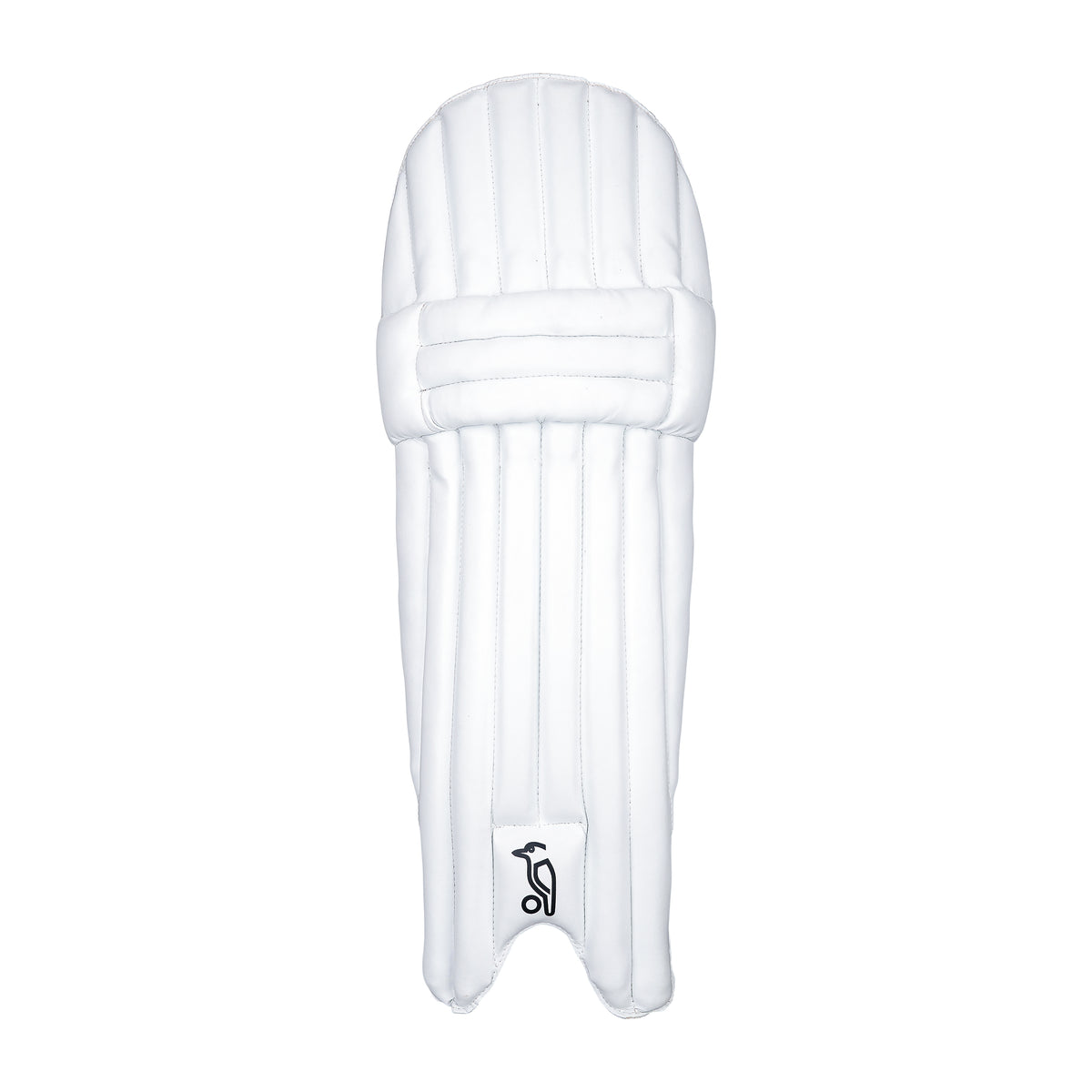 The Kookaburra Prism 6.1 Batting Pads 2026 in white, featuring vertical padding and a black logo near the bottom, is displayed on a plain white background—ideal for entry-level cricketers seeking quality pads.
