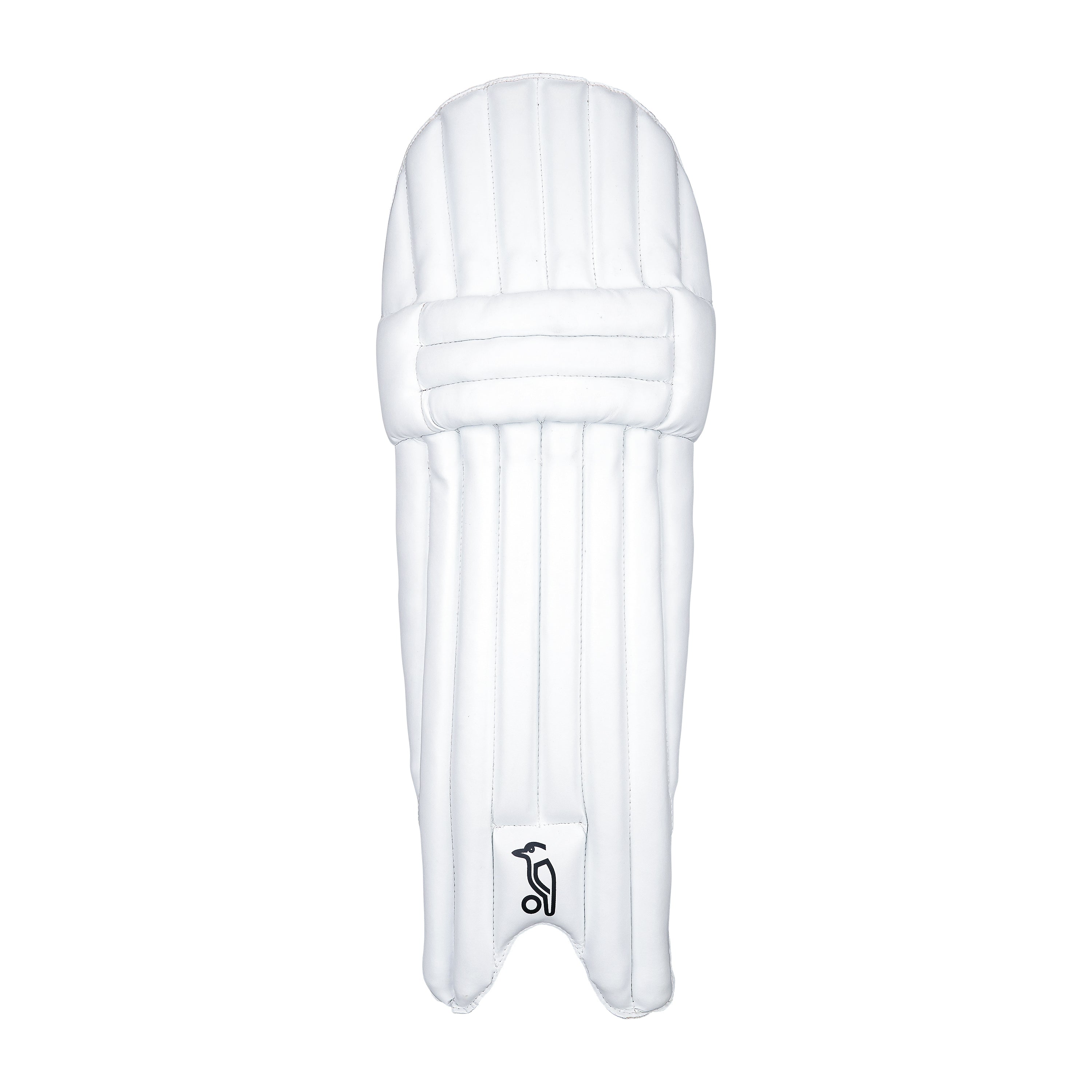 The Kookaburra Prism 6.1 Batting Pads 2026 in white, featuring vertical padding and a black logo near the bottom, is displayed on a plain white background—ideal for entry-level cricketers seeking quality pads.