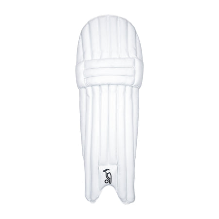The Kookaburra Prism 6.1 Batting Pads 2026 in white, featuring vertical padding and a black logo near the bottom, is displayed on a plain white background—ideal for entry-level cricketers seeking quality pads.