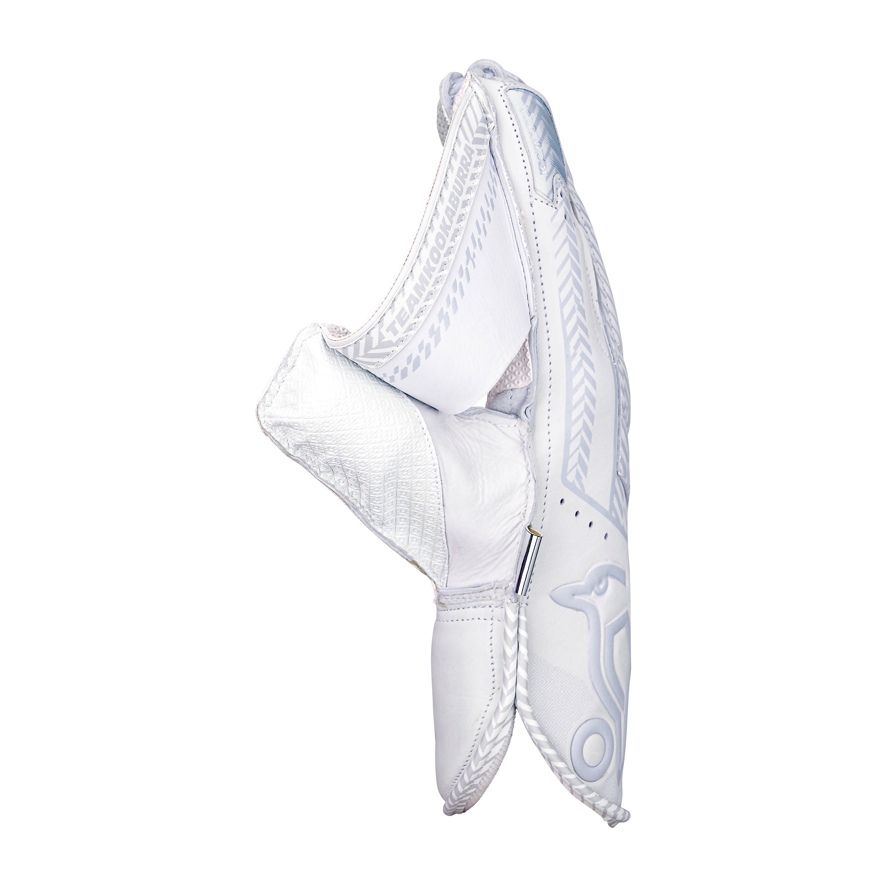 The Kookaburra SC 1.1 Wicket Keeping Gloves 2026 by Kookaburra showcase detailed stitching, textured patterns, and a stylized outer design. Inspired by durable aniline sheep leather gloves, they're open to reveal the catching area and protective padding.