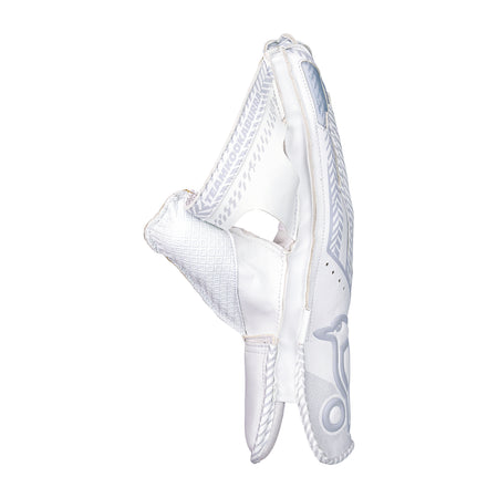 The Kookaburra LC 2.0 Wicket Keeping Gloves 2026 by Kookaburra feature a white design with subtle grey patterns, side profile padding details, and premium leather palms for enhanced grip and durability.