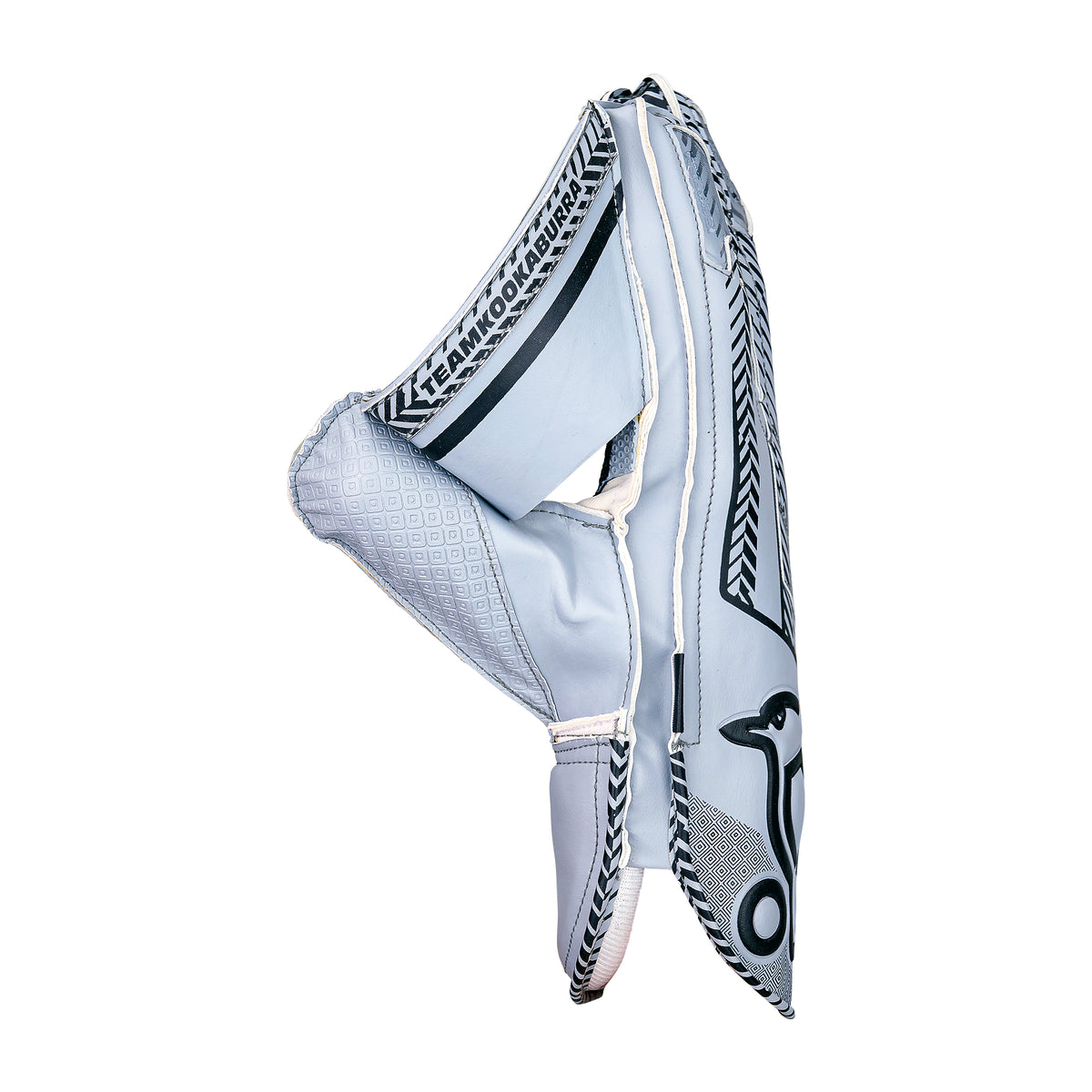 The Kookaburra SC 2.1 Wicket Keeping Gloves 2026 by Kookaburra feature a light gray and white design with black accents, octopus rubber grip, penguin graphic, thick side padding, and an adjustable wrist strap.