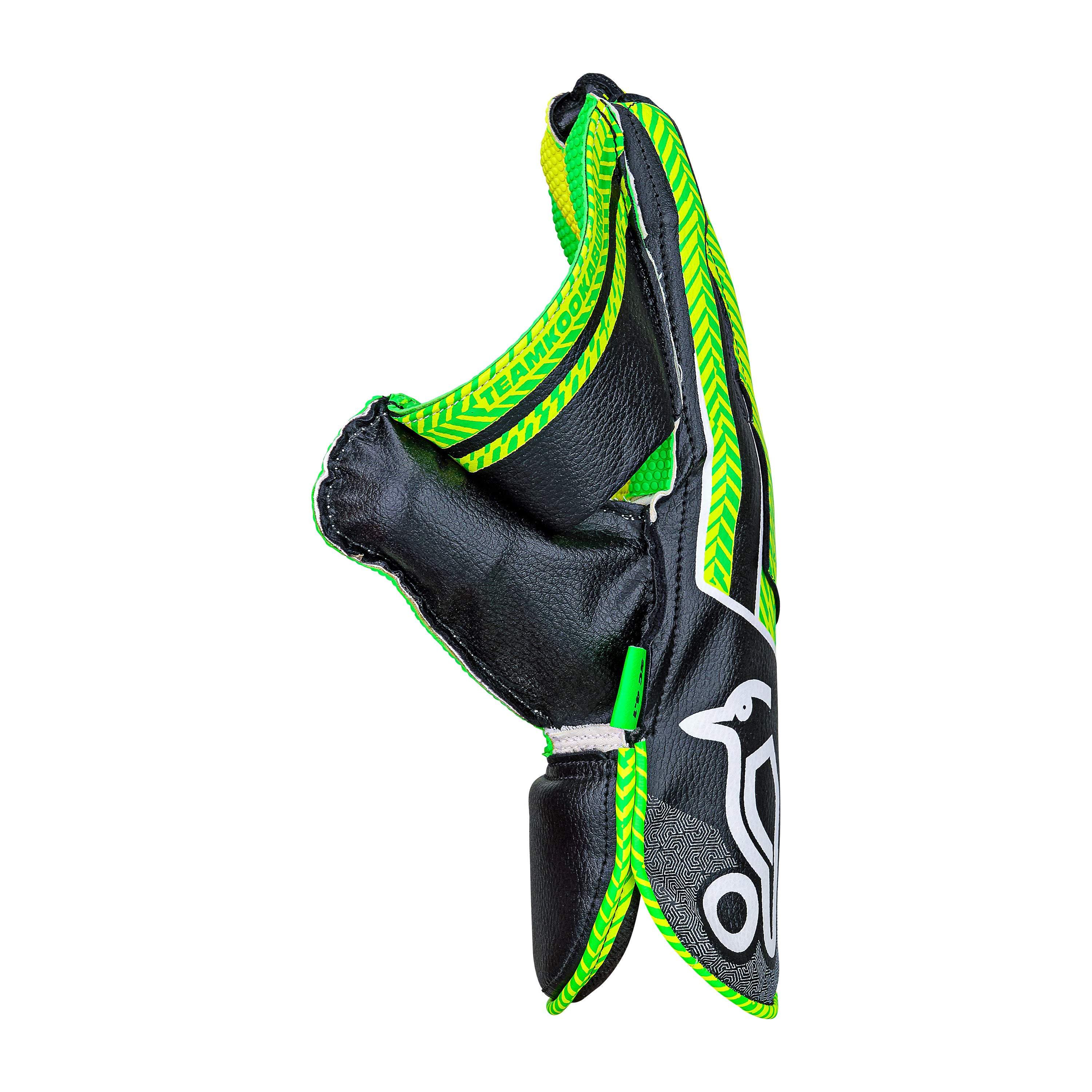 The Kookaburra SC 4.1 Wicket Keeping Gloves 2026 feature a black and neon green design with a white bird logo, shown from the side against a white background.