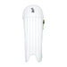 The Kookaburra Pro Wicket Keeping Pads feature white vertical padding, a black Kookaburra logo near the top, and green side accents. These pads provide shock absorbent protection and are shown against a plain white background.