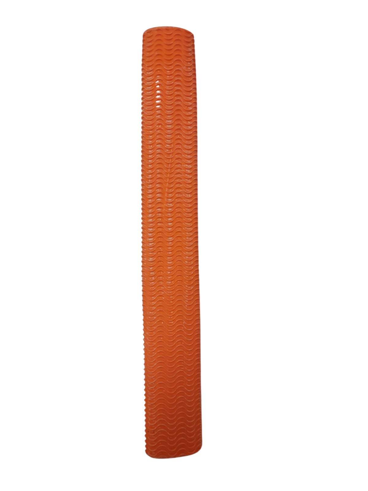 The Hunts County Wave Rubber Bat Grip by Hunts County is a long, cylindrical orange grip with a wavy textured pattern, displayed upright on a white background.