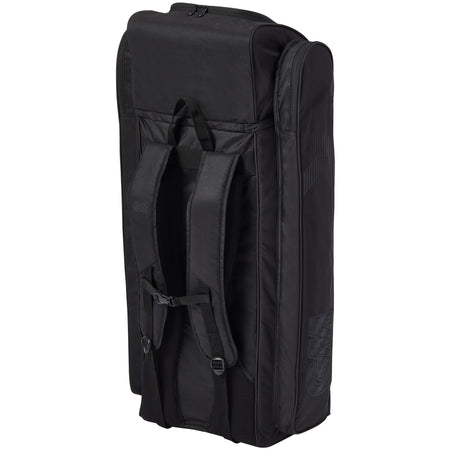 The Gunn & Moore Original Duffle 2026 is a large black cricket kit bag with shoulder straps, side pockets, and a top handle. This GM bag stands upright on a white background and offers ample space for all your gear.