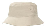 The Breathable Bucket Hat by Martin Berrill Sports is a stone-colored, durable polyester twill hat with a wide brim, visible stitching, and two ventilation eyelets. Fully customizable for your needs.