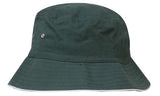 The Martin Berrill Sports Brushed Sports Twill Bucket Hat in bottle/white features a wide brim, small metal eyelet, and space for your custom logo, shown on a white background.