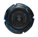 The Urban Fitness Vibrating Foam Roller by Urban Fitness features a black and blue circular design, central power button, LED indicators for battery and speed, and a micro USB port—perfect for muscle recovery and deep tissue massage.