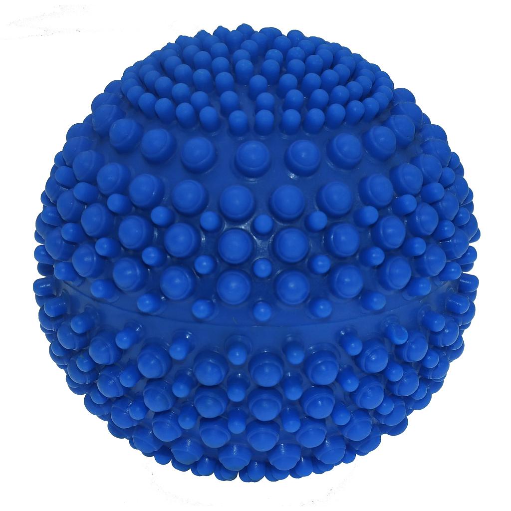 The Urban Fitness Ultimate Soft Massage Ball by Urban Fitness is a blue rubber ball with a textured, bumpy surface, designed for tactile stimulation and deep tissue relief to support muscle recovery.