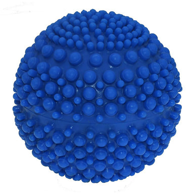 The Urban Fitness Ultimate Soft Massage Ball by Urban Fitness is a blue rubber ball with a textured, bumpy surface, designed for tactile stimulation and deep tissue relief to support muscle recovery.