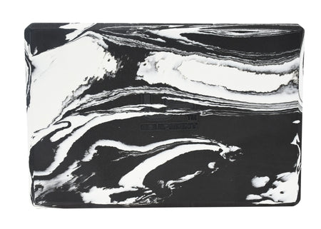 The Urban Fitness Marbled Yoga Block features a rectangular shape with a black and white marbled pattern, swirling designs, and the "Urban Fitness" logo on its surface. The lightweight block is shown against a plain white background.