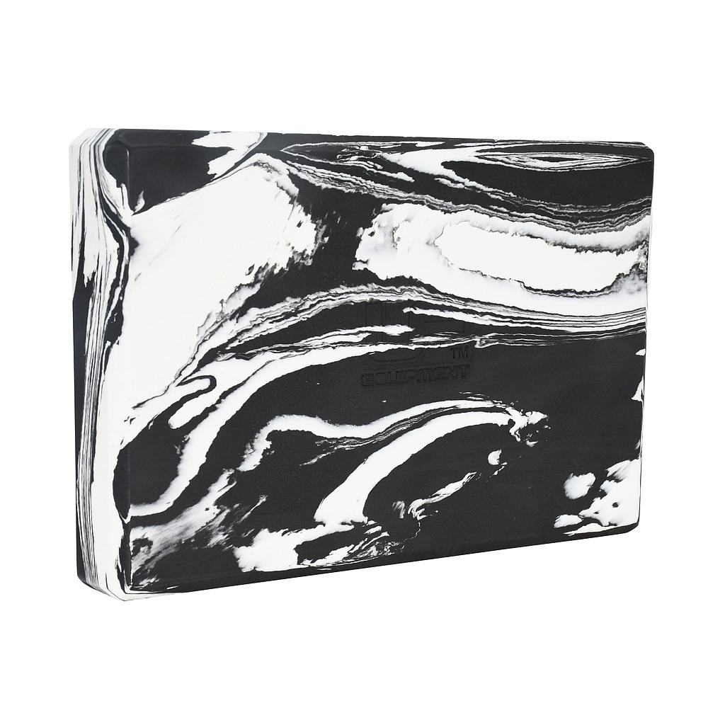 The Urban Fitness Marbled Yoga Block is a rectangular, firm-density block with a marbled black and white pattern featuring irregular swirls, shown angled on a plain white background.