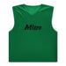The Mitre Pro Training Bib in dark green features a sleeveless V-neck design with Hyperflow grooves for breathability and soft touch foam for comfort. "Mitre" is printed in black across the chest, ideal for lightweight football training.