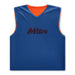 The Mitre Reversible Training Bib by Mitre is sleeveless and blue with a V-neck, black Mitre logo on the front, bright orange edges and inner lining, shown laid flat on a white background.