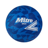 The Mitre Oasis Training Netball is a budget-friendly blue ball from Mitre, designed for training and featuring eye-catching geometric patterns with bold branding—ideal for practice sessions.