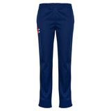The Cinderford St Johns CC Matrix V2 T20 Trousers by Gray Nicolls are navy blue cricket trousers with an elastic waistband and a small red and white logo on the upper left thigh, shown against a white background.