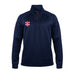 The Gray Nicolls Great Tew CC Pro Thermo Fleece is a navy, long-sleeve quarter-zip pullover with a stand-up collar and a small red and white club logo on the left chest. It has no other visible designs or patterns.