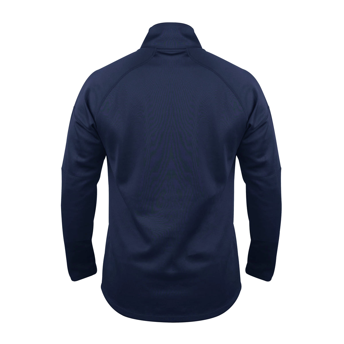 The Gray Nicolls Redmarley CC Pro Thermo Fleece is a navy long-sleeve pullover shown from the back, featuring a high collar, raglan sleeves, slightly curved hemline, and crafted from warm Thermo Fleece.