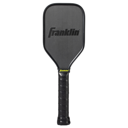The Franklin Sweet Spot Trainer Pickleball Paddle by Franklin features a rectangular shape, smooth surface, and black grip handle, shown in black against a white background.