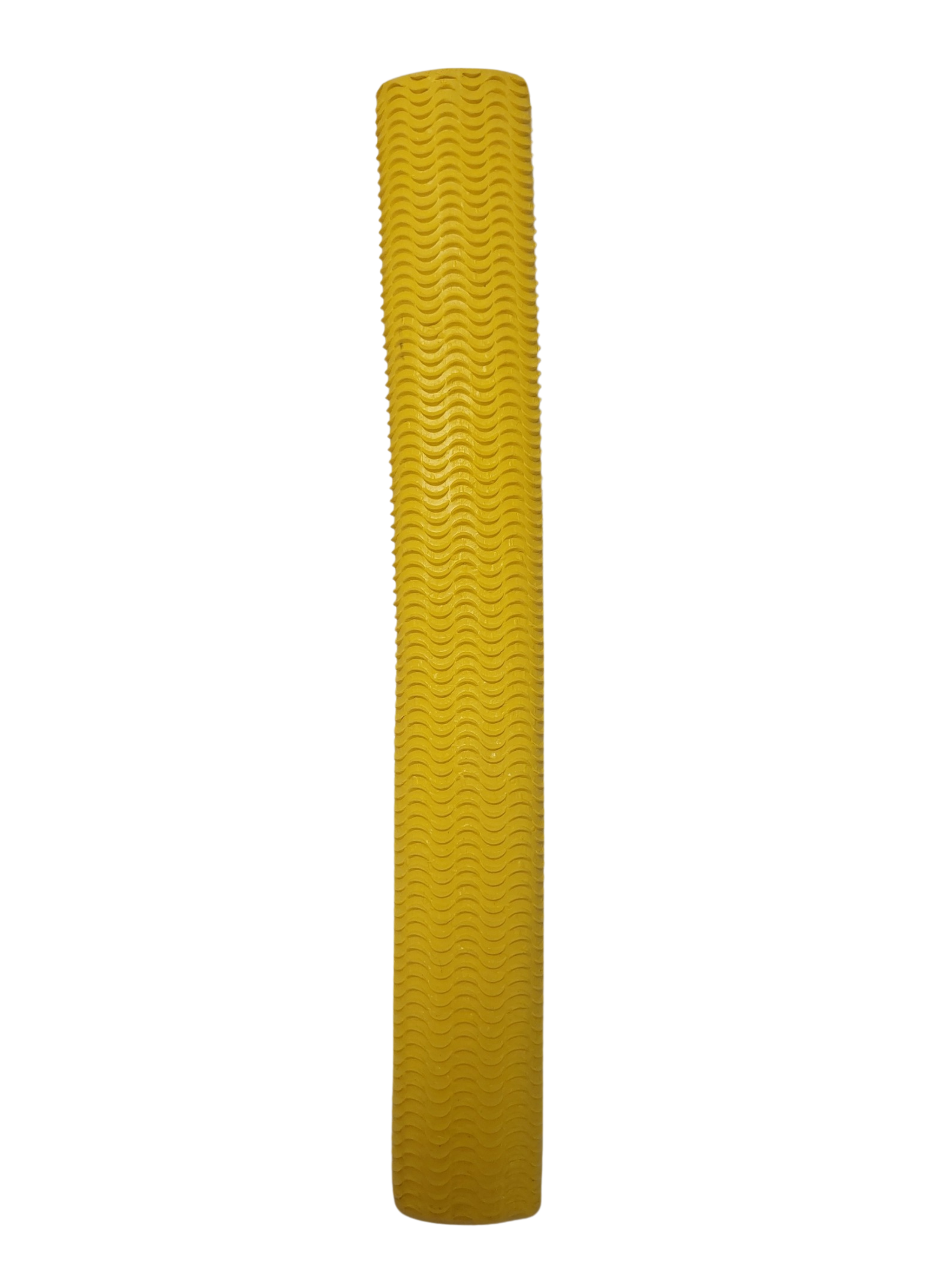 The Hunts County Wave Rubber Bat Grip, a long yellow cylindrical grip with a wavy textured pattern, is shown vertically against a white background.