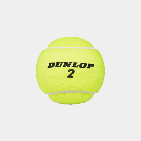 A tube of 4 Dunlop Club Tennis Balls, bright yellow with a fuzzy texture and "DUNLOP" branding—ideal entry-level balls for any court surface.