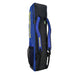 The Kookaburra Axis Hockey Kitbag 2025 is a large black and blue bag with two shoulder straps, a side mesh pocket, and "KOOKABURRA" in yellow written vertically on the side.