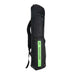 The Kookaburra Forge Hockey Kitbag 2025 is a black bag with green accents, featuring an adjustable shoulder strap, zippered pocket, and durable base—ideal for carrying all your hockey equipment.