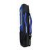 The Kookaburra Forge Hockey Kitbag 2025 is a black and blue upright bag with two padded adjustable shoulder straps, a durable base, and KOOKABURRA in yellow on the side.