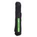 A black Kookaburra Flux Hockey Bag 2026 with a green label and zipper, featuring ergonomically designed pockets, stands upright against a white background.