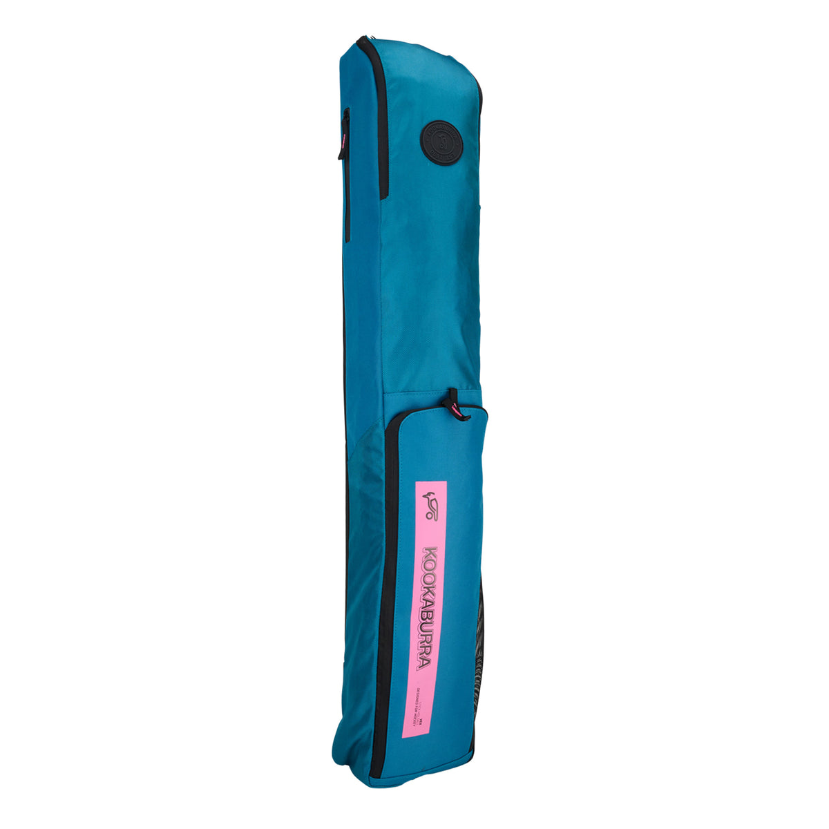 The Kookaburra Vex Hockey Kitbag 2025 is a Marine/Pink rectangular bag with a padded strap and zippered pocket, designed for carrying and protecting your hockey equipment.